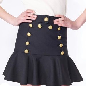 Veronica Beard Black Skirt Gold Buttons Size 6 Morrison Sailor Flounce Mini